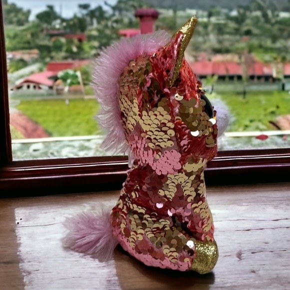 NEW TY Flippables Sequin Plush  SUNSET Unicorn 6" Beanie Baby - Picture 2 of 6